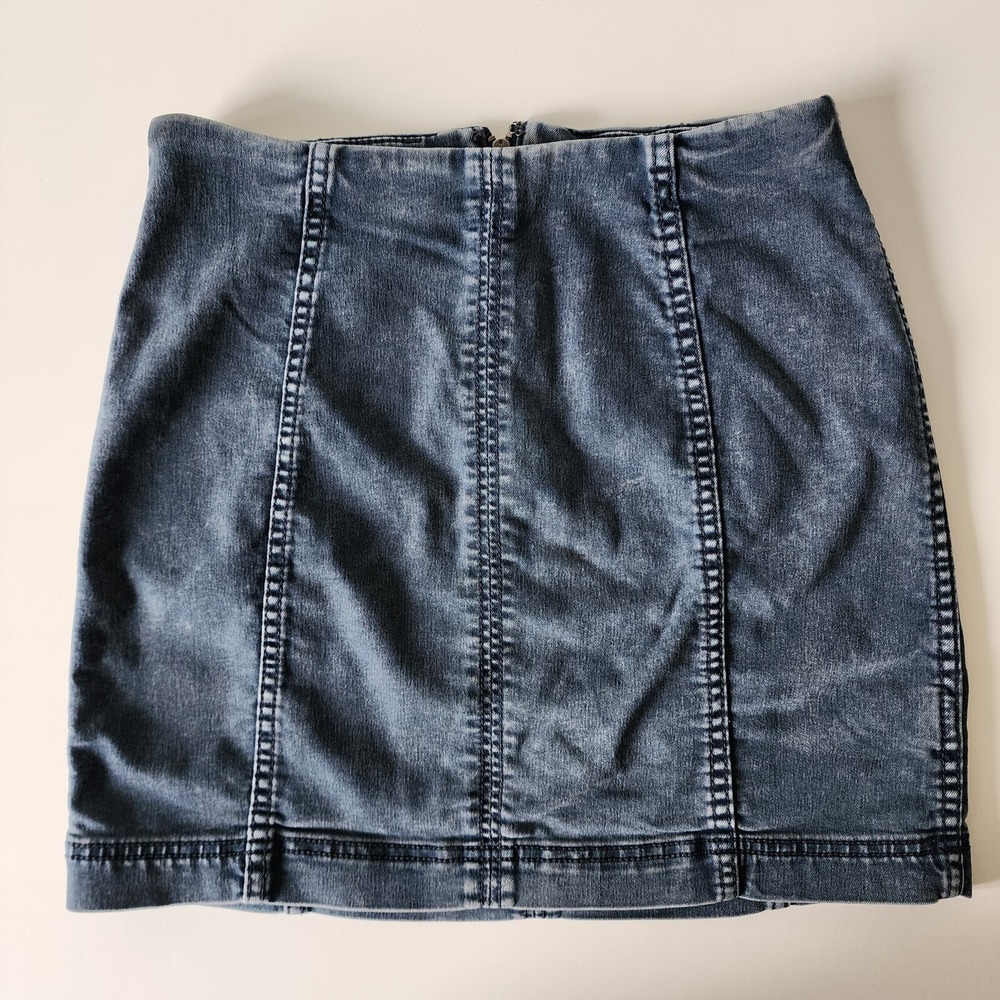 Free People Denim Mini Skirt Womens 4 Blue High Rise Bodycon Acid Wash Stretch